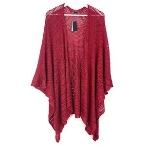 Stein Mart Red Open Knit Drapped Shurg Cardigan Sweater